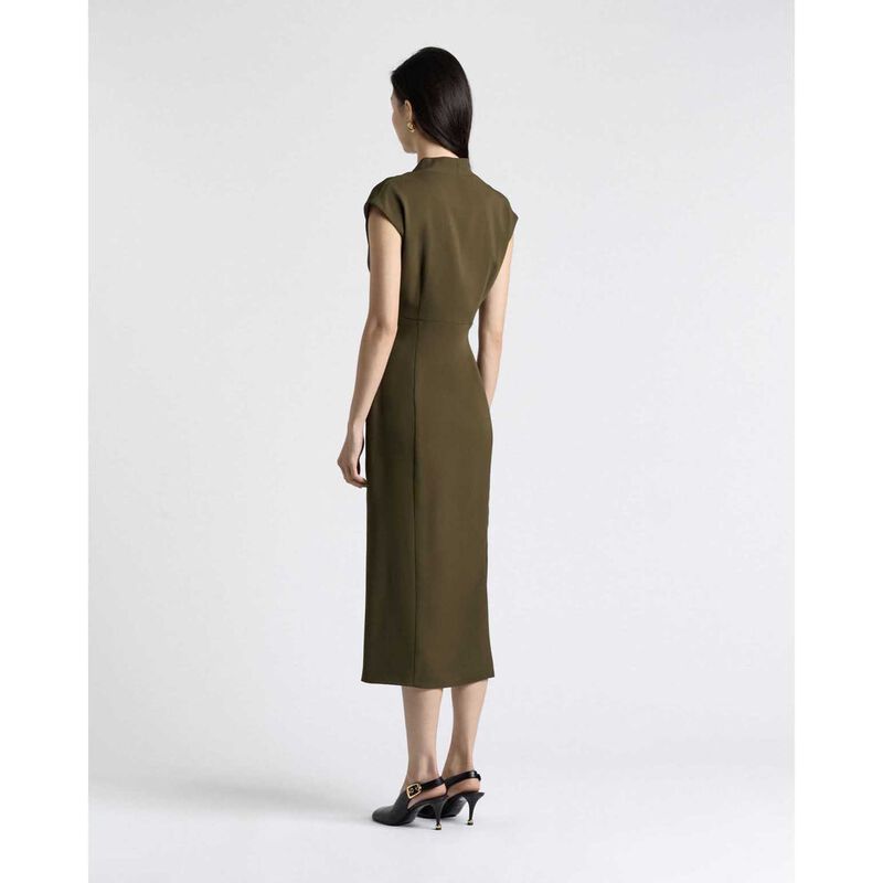Cue Khaki Stretch Crepe V-Neck Midi Dress image number 1